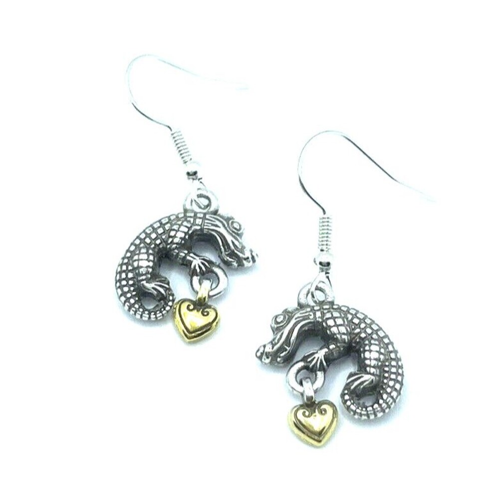 Brighton Florida State Alligators Crocodiles Gold Hearts Custom Silver Earrings